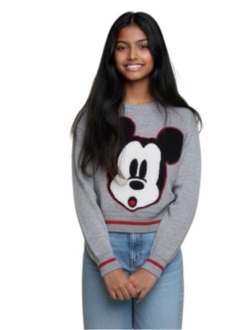 Disney Mickey Mouse Gray Crewneck Long Sleeve Knit Sweater size XS